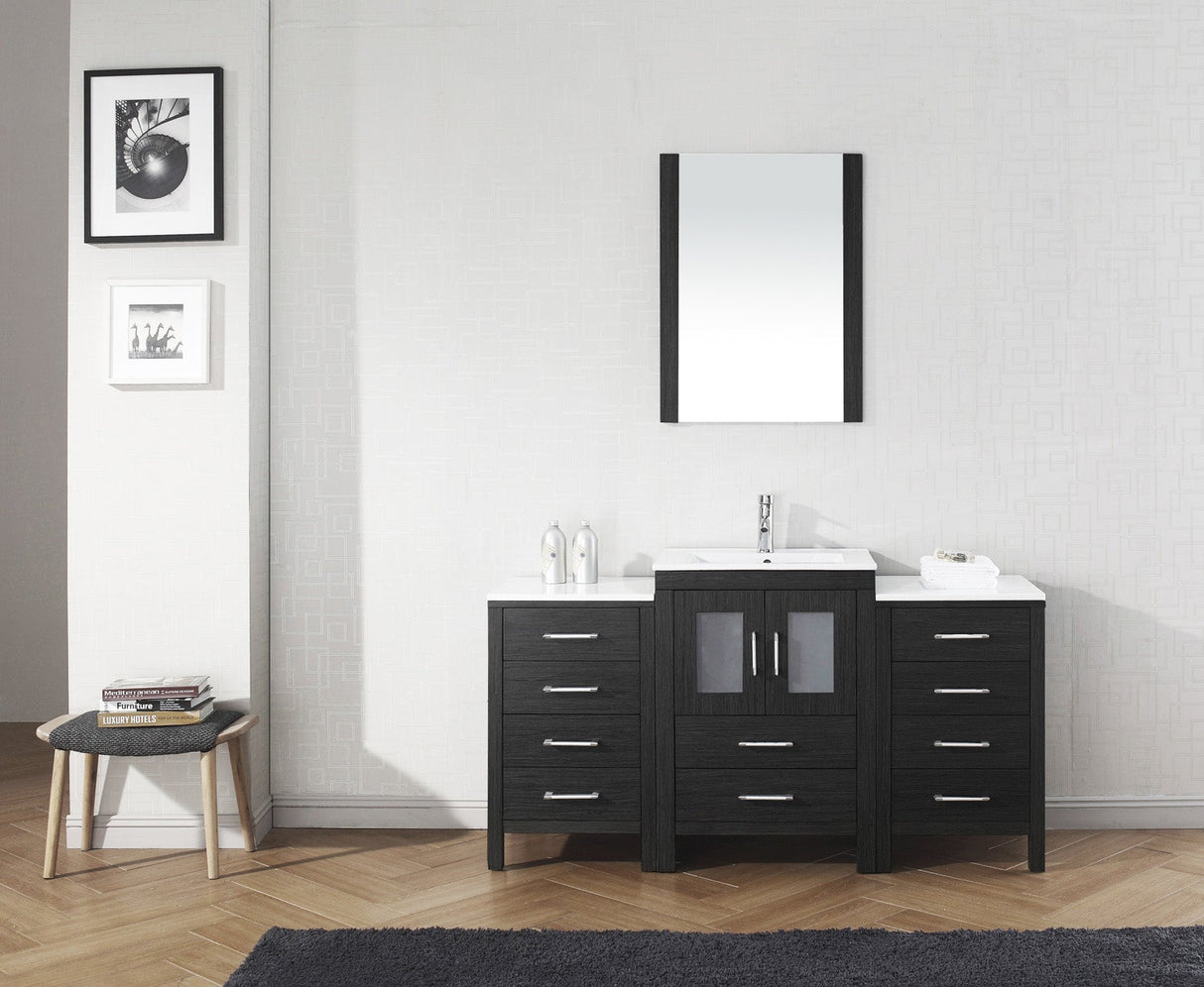 Virtu USA Dior 60" Single Bath Vanity with White Ceramic Top and Integrated Square Sink with Matching Mirror