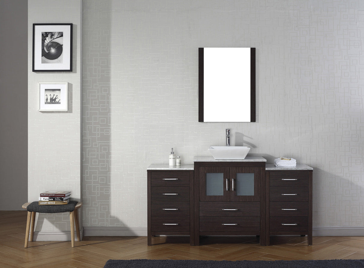 Virtu USA Dior 60" Single Bath Vanity with White Marble Top and Square Sink with Brushed Nickel Faucet with Matching Mirror