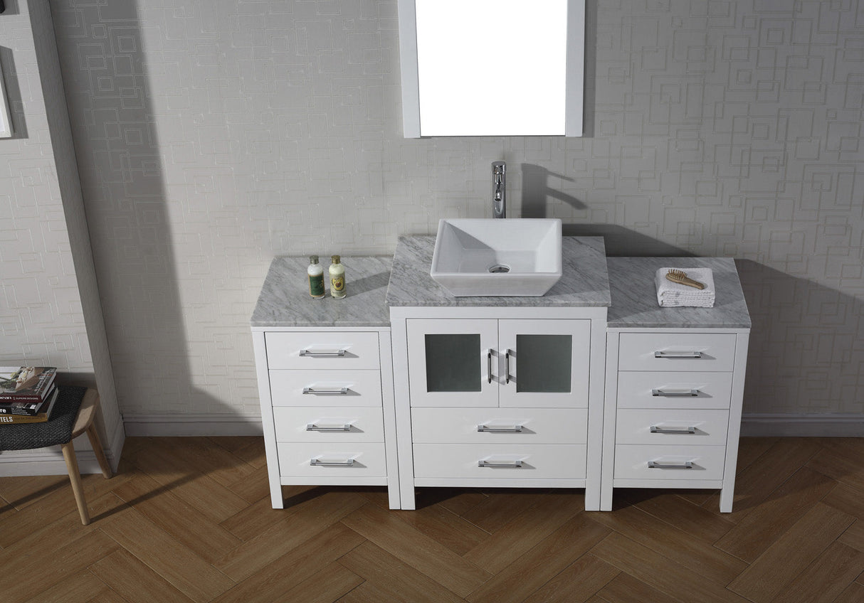 Virtu USA Dior 60" Single Bath Vanity with White Marble Top and Square Sink with Brushed Nickel Faucet with Matching Mirror