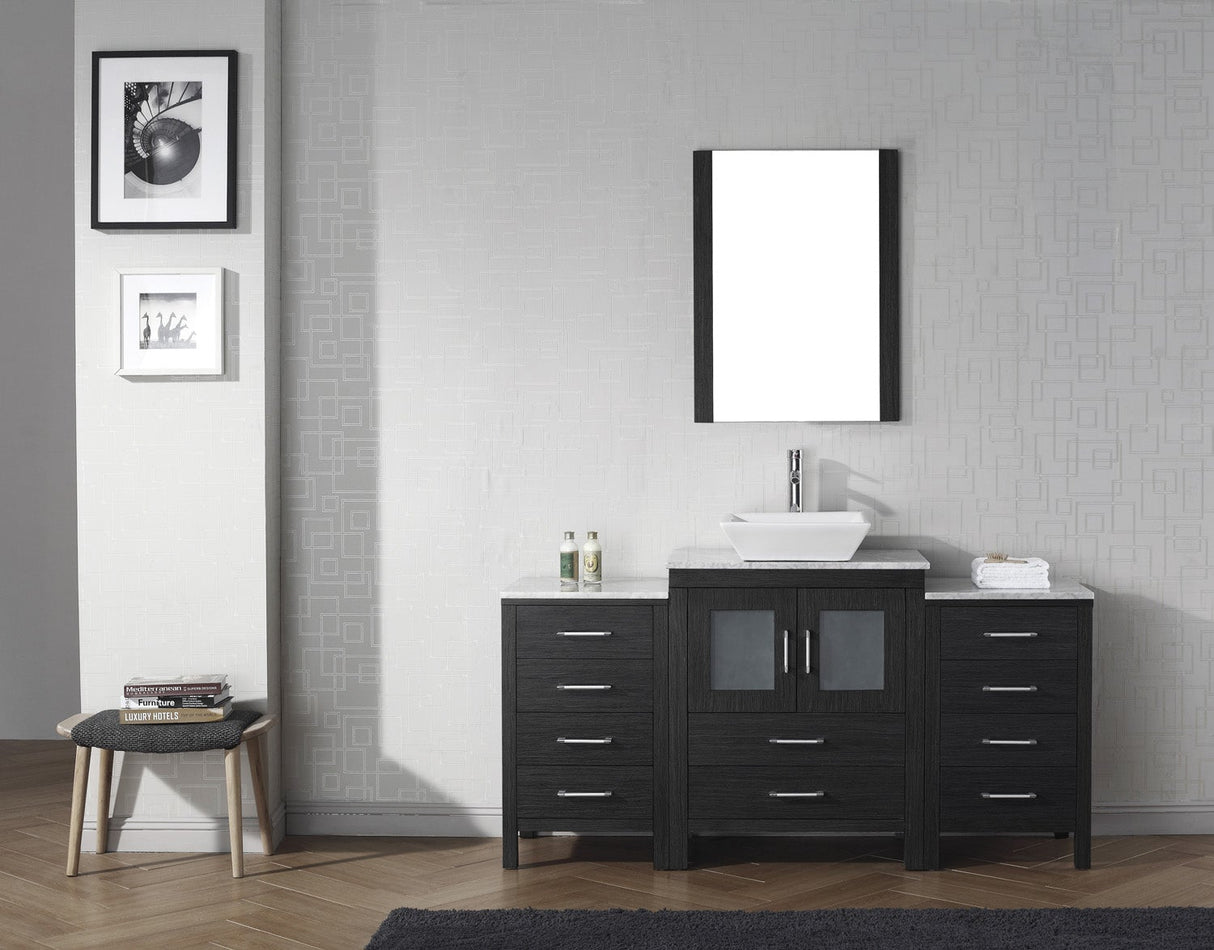 Virtu USA Dior 60" Single Bath Vanity with White Marble Top and Square Sink with Brushed Nickel Faucet with Matching Mirror