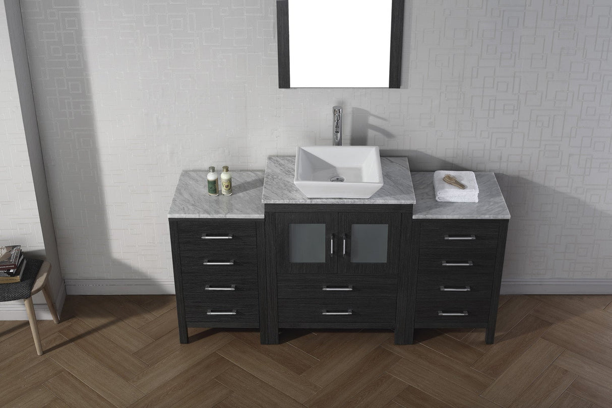 Virtu USA Dior 60" Single Bath Vanity with White Marble Top and Square Sink with Brushed Nickel Faucet with Matching Mirror