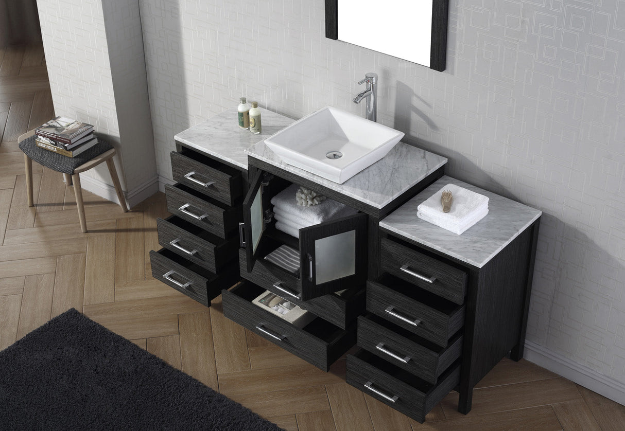 Virtu USA Dior 60" Single Bath Vanity with White Marble Top and Square Sink with Matching Mirror