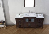 Virtu USA Dior 64" Single Bath Vanity with White Ceramic Top and Integrated Square Sink with Brushed Nickel Faucet with Matching Mirror