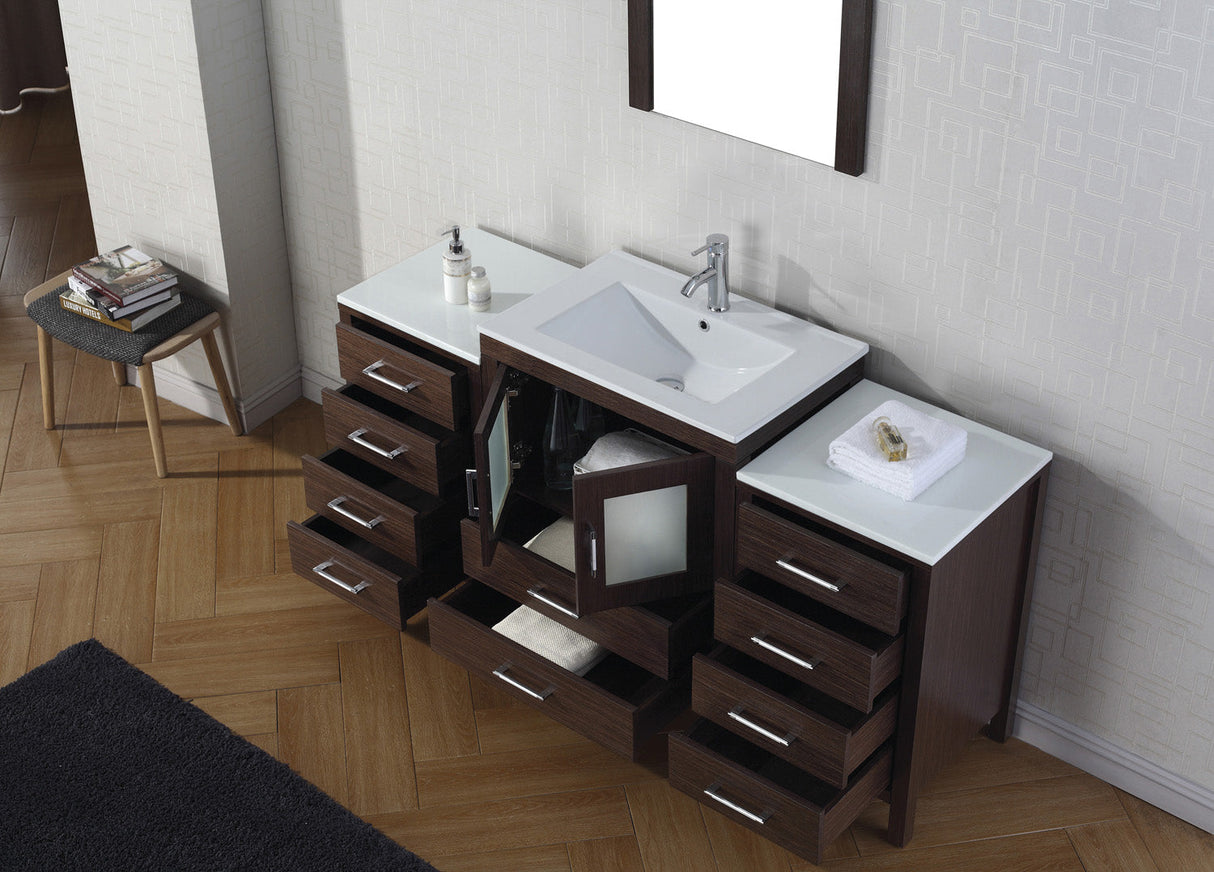 Virtu USA Dior 64" Single Bath Vanity with White Ceramic Top and Integrated Square Sink with Matching Mirror