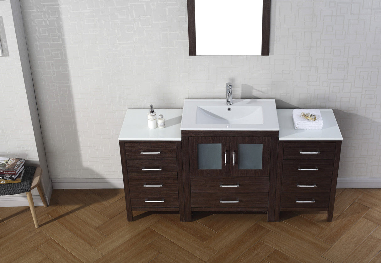 Virtu USA Dior 64" Single Bath Vanity with White Ceramic Top and Integrated Square Sink with Matching Mirror