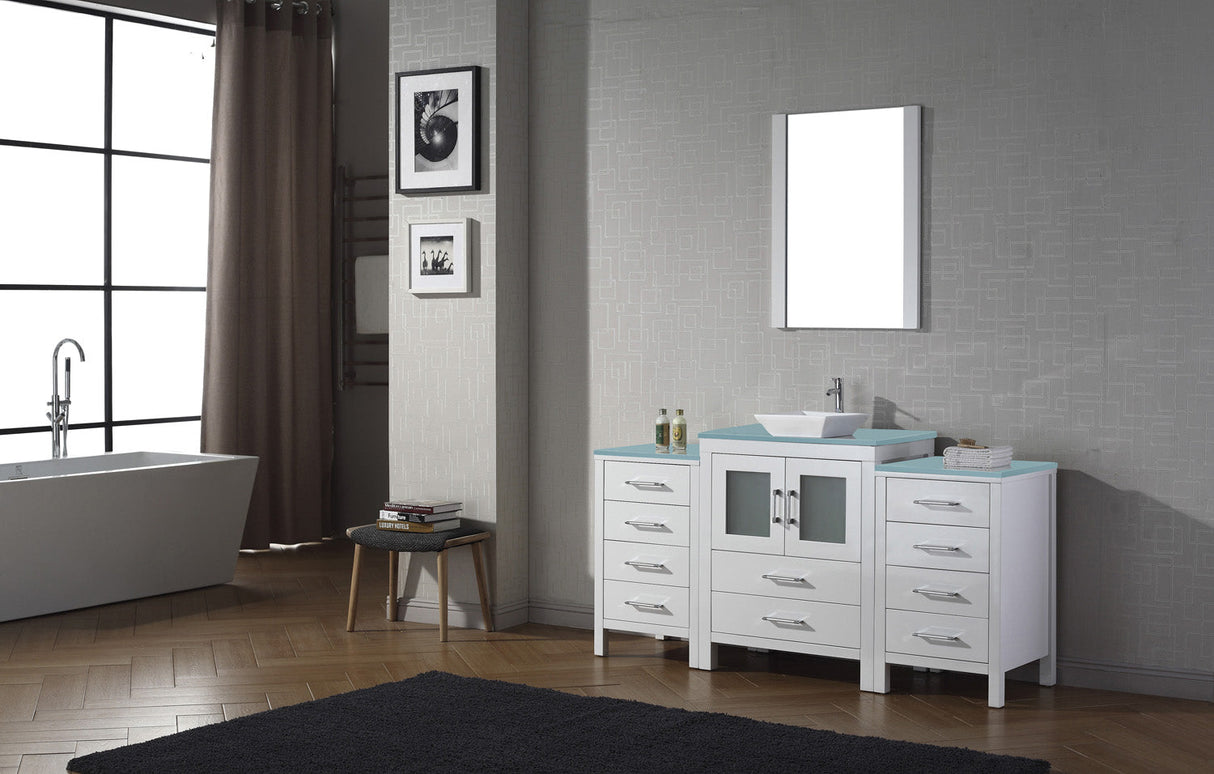 Virtu USA Dior 64" Single Bath Vanity with White Ceramic Top and Integrated Square Sink with Matching Mirror