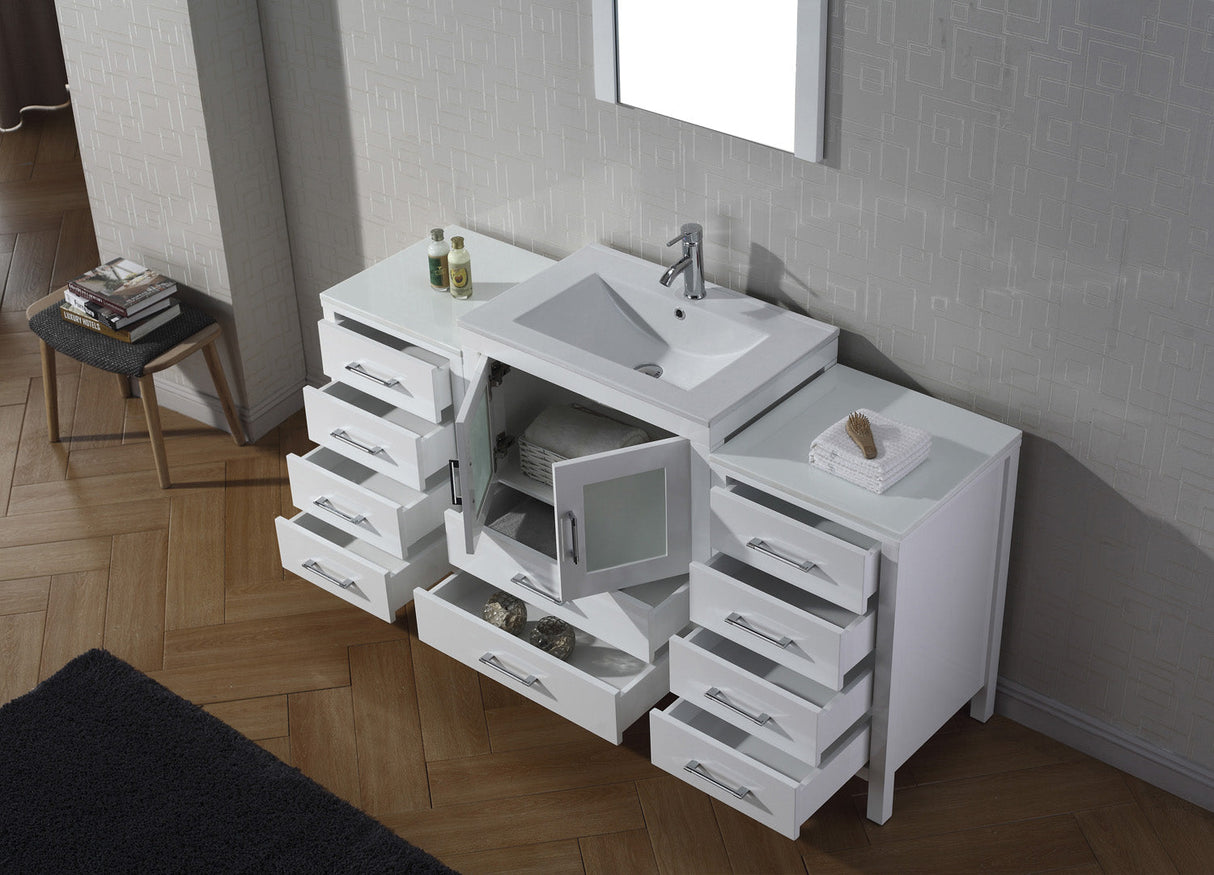 Virtu USA Dior 64" Single Bath Vanity with White Ceramic Top and Integrated Square Sink with Matching Mirror