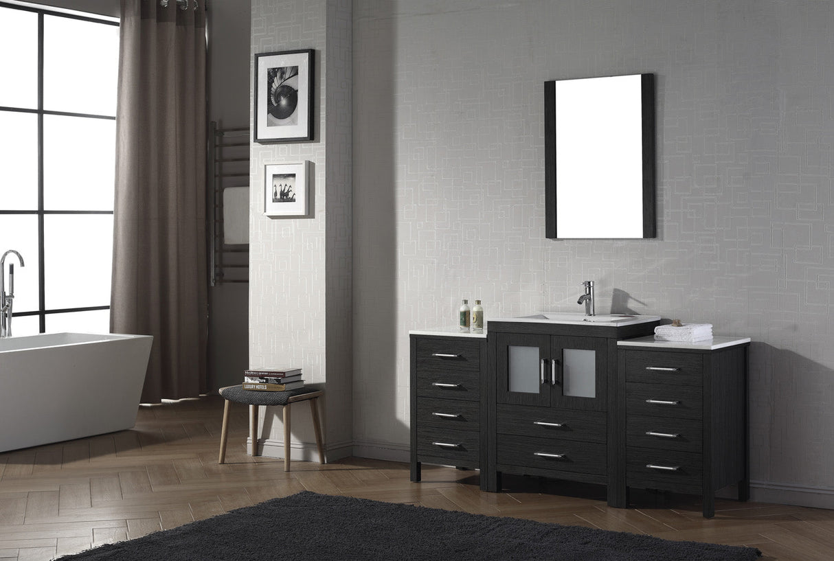 Virtu USA Dior 64" Single Bath Vanity with White Ceramic Top and Integrated Square Sink with Matching Mirror