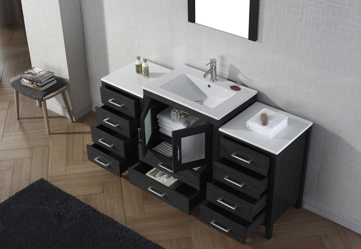 Virtu USA Dior 64" Single Bath Vanity with White Ceramic Top and Integrated Square Sink with Matching Mirror