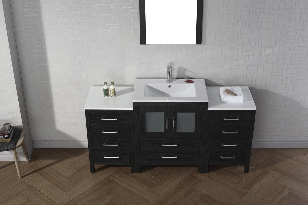 Virtu USA Dior 64" Single Bath Vanity with White Ceramic Top and Integrated Square Sink with Matching Mirror