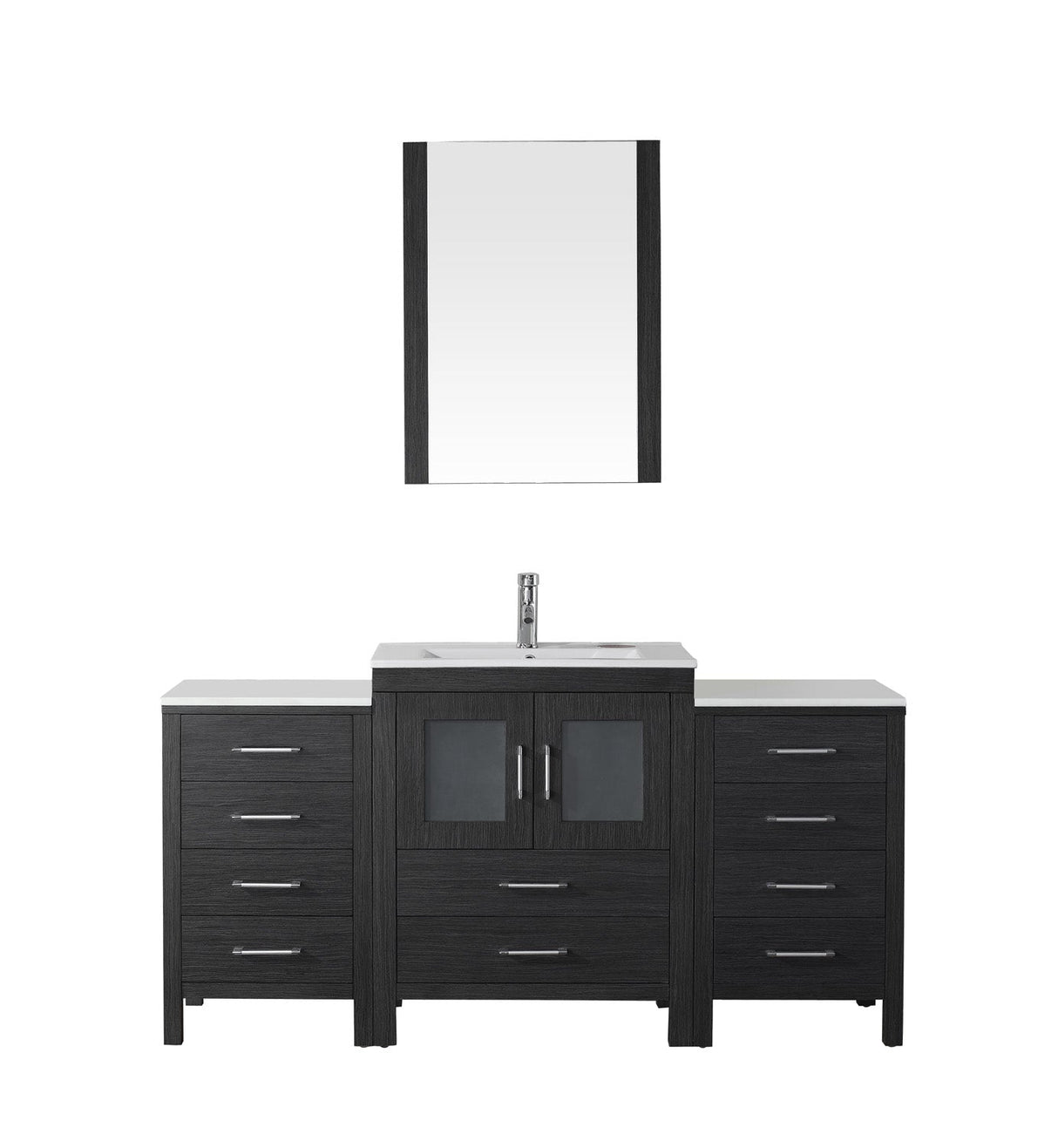 Virtu USA Dior 64" Single Bath Vanity with Slim White Ceramic Top and Square Sink with Polished Chrome Faucet and Mirror - Luxe Bathroom Vanities Luxury Bathroom Fixtures Bathroom Furniture