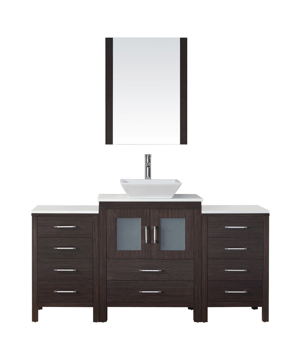 Virtu USA Dior 64" Single Bath Vanity with Aqua Tempered Glass Top and Square Sink with Polished Chrome Faucet and Mirror - Luxe Bathroom Vanities Luxury Bathroom Fixtures Bathroom Furniture