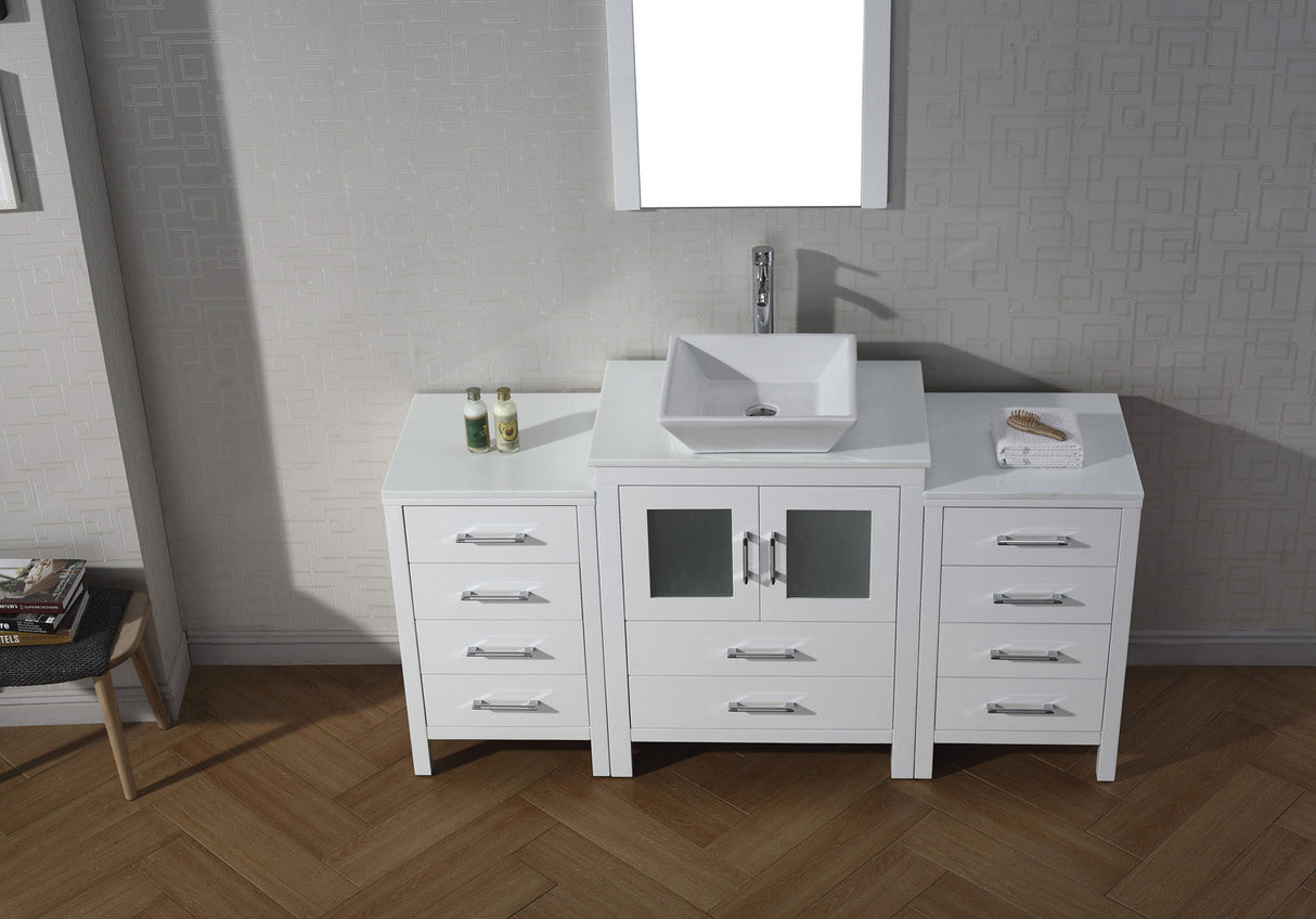 Virtu USA Dior 64" Single Bath Vanity with White Engineered Stone Top and Square Sink with Brushed Nickel Faucet with Matching Mirror