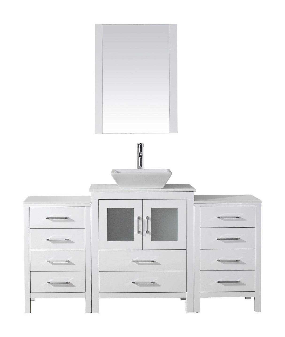 Virtu USA Dior 64" Single Bath Vanity with White Engineered Stone Top and Square Sink with Brushed Nickel Faucet and Mirror - Luxe Bathroom Vanities Luxury Bathroom Fixtures Bathroom Furniture