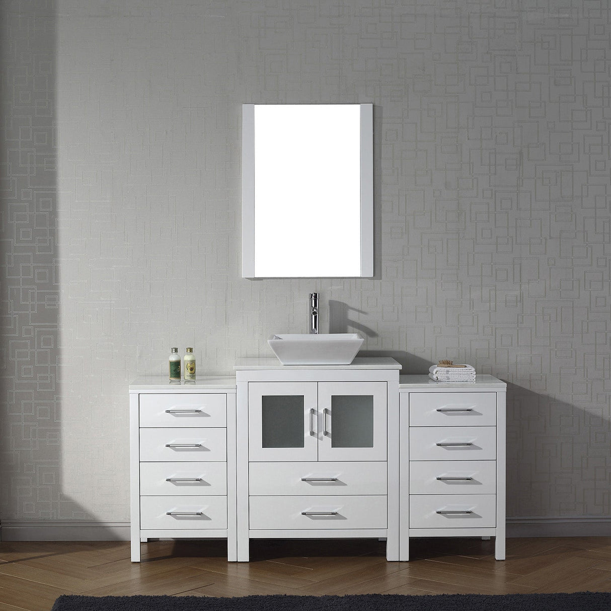 Virtu USA Dior 64" Single Bath Vanity with White Engineered Stone Top and Square Sink with Matching Mirror