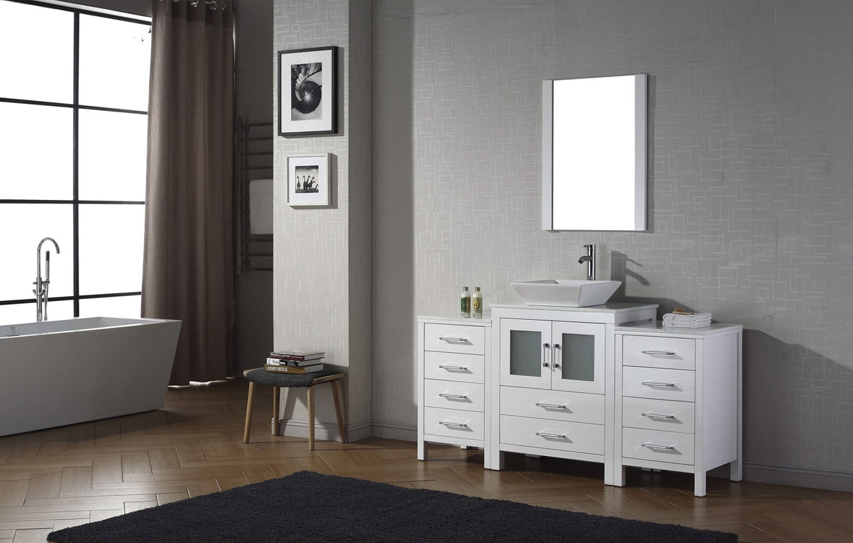 Virtu USA Dior 64" Single Bath Vanity with White Engineered Stone Top and Square Sink with Matching Mirror