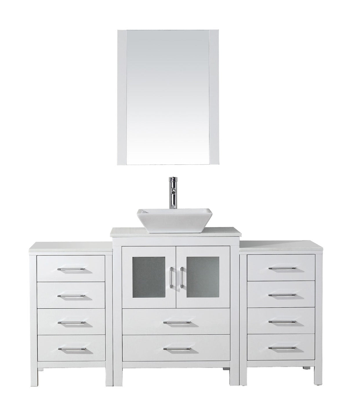 Virtu USA Dior 64" Single Bath Vanity with Aqua Tempered Glass Top and Square Sink with Polished Chrome Faucet and Mirror - Luxe Bathroom Vanities