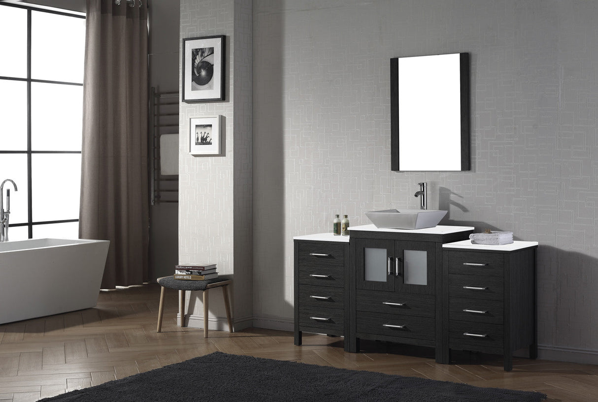 Virtu USA Dior 64" Single Bath Vanity with White Engineered Stone Top and Square Sink with Brushed Nickel Faucet with Matching Mirror