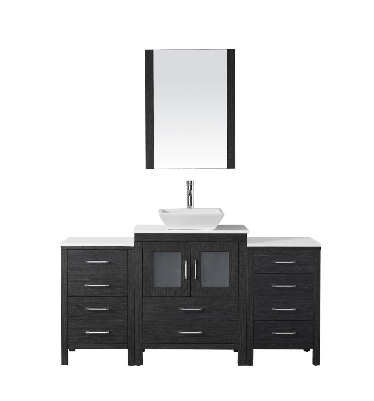 Virtu USA Dior 64" Single Bath Vanity with White Engineered Stone Top and Square Sink with Brushed Nickel Faucet and Mirror - Luxe Bathroom Vanities Luxury Bathroom Fixtures Bathroom Furniture