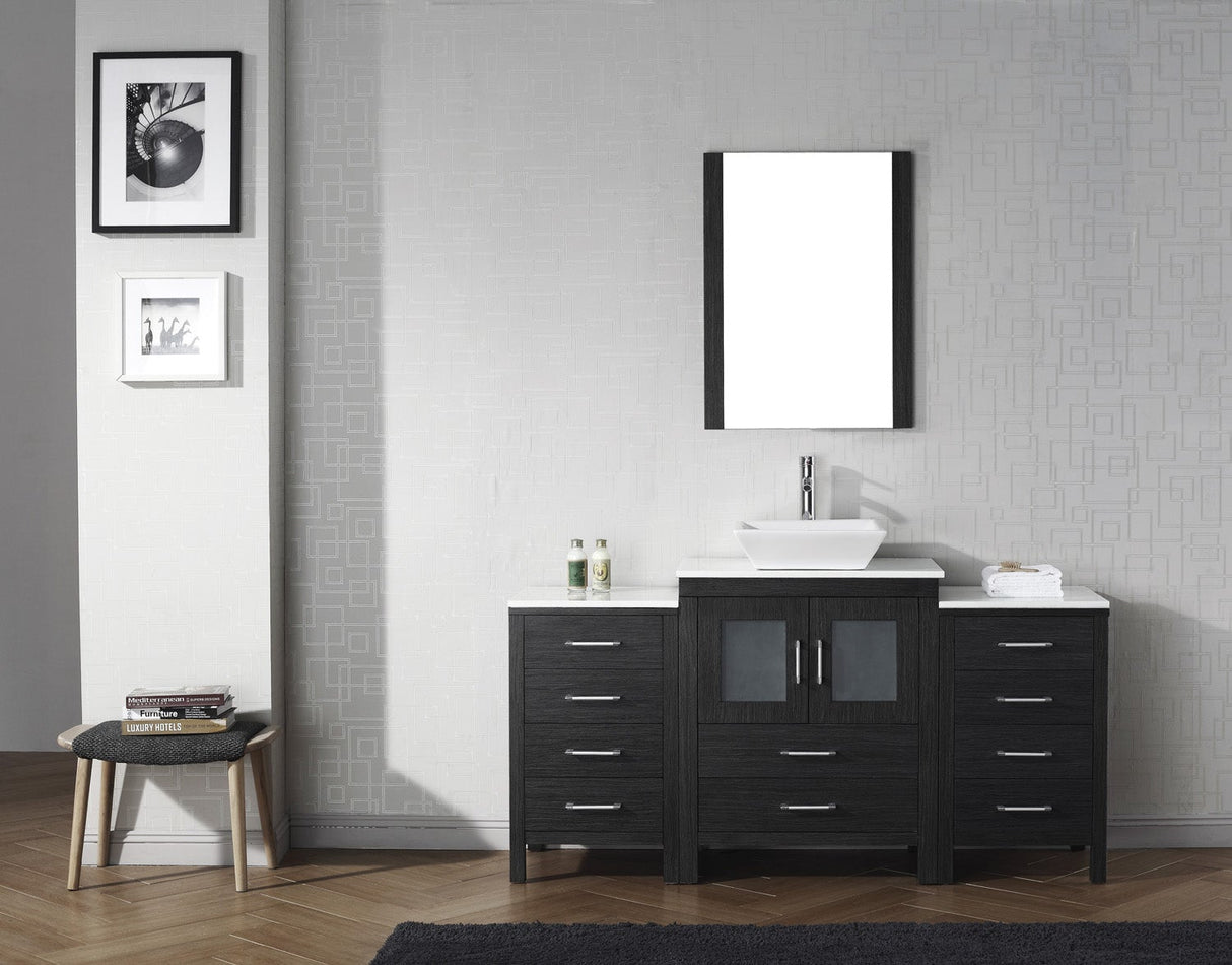 Virtu USA Dior 64" Single Bath Vanity with White Engineered Stone Top and Square Sink with Matching Mirror