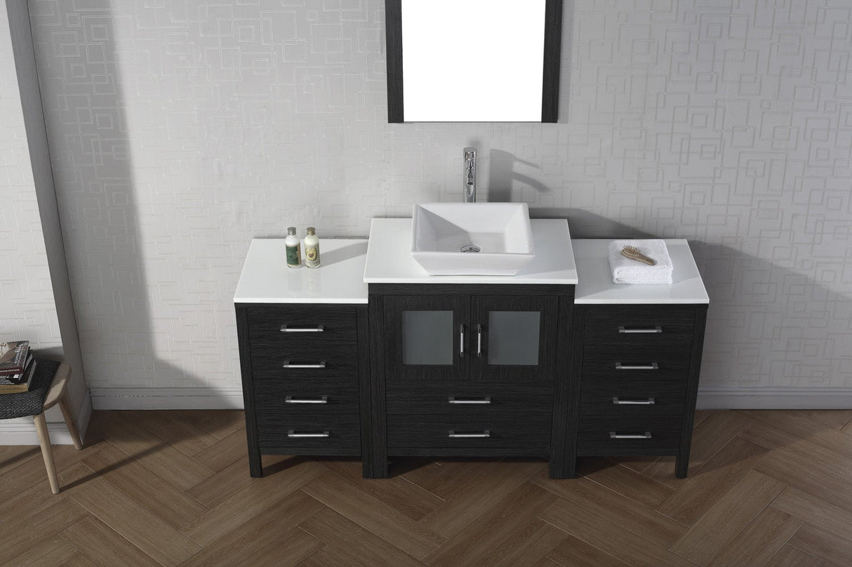 Virtu USA Dior 64" Single Bath Vanity with White Engineered Stone Top and Square Sink with Matching Mirror