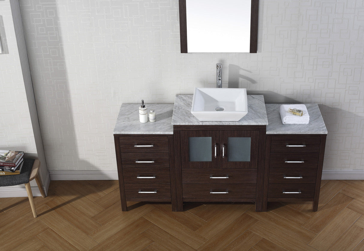 Virtu USA Dior 64" Single Bath Vanity with White Marble Top and Square Sink with Brushed Nickel Faucet with Matching Mirror