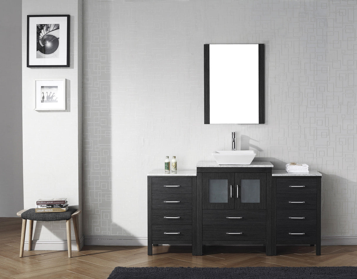 Virtu USA Dior 64" Single Bath Vanity with White Marble Top and Square Sink with Brushed Nickel Faucet with Matching Mirror