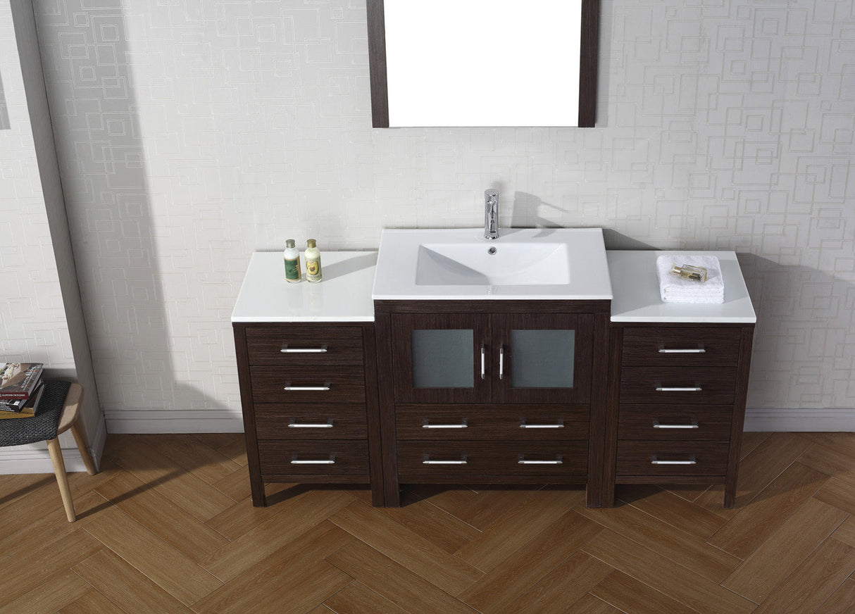 Virtu USA Dior 66" Single Bath Vanity with White Ceramic Top and Integrated Square Sink with Matching Mirror