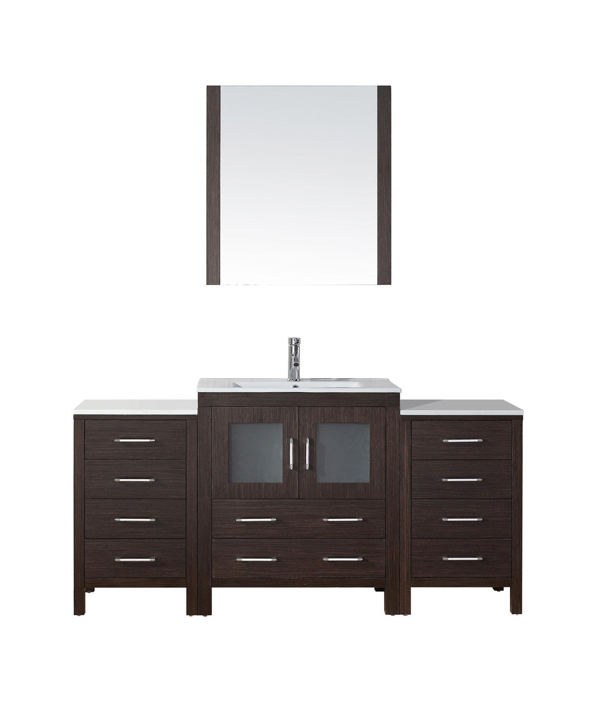 Virtu USA Dior 66" Single Bath Vanity with Slim White Ceramic Top and Square Sink with Polished Chrome Faucet and Mirror - Luxe Bathroom Vanities Luxury Bathroom Fixtures Bathroom Furniture