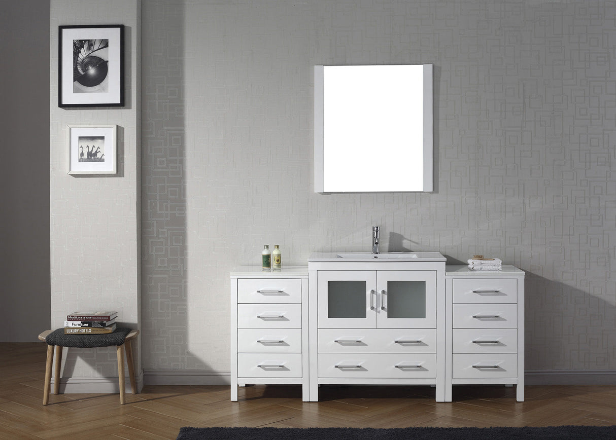 Virtu USA Dior 66" Single Bath Vanity with White Ceramic Top and Integrated Square Sink with Matching Mirror