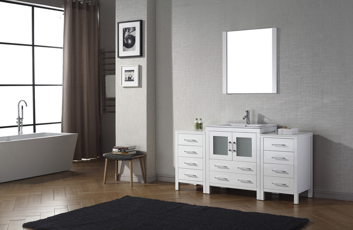 Virtu USA Dior 66" Single Bath Vanity with White Ceramic Top and Integrated Square Sink with Matching Mirror