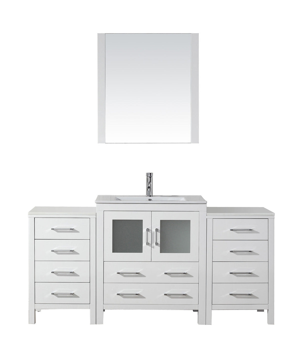 Virtu USA Dior 66" Single Bath Vanity with Slim White Ceramic Top and Square Sink with Polished Chrome Faucet and Mirror - Luxe Bathroom Vanities Luxury Bathroom Fixtures Bathroom Furniture