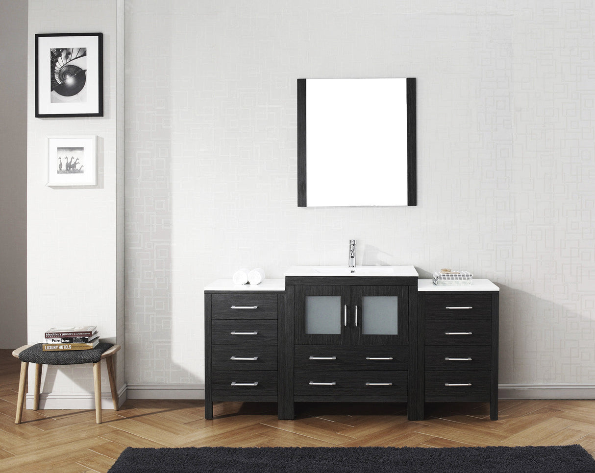 Virtu USA Dior 66" Single Bath Vanity with White Ceramic Top and Integrated Square Sink with Matching Mirror