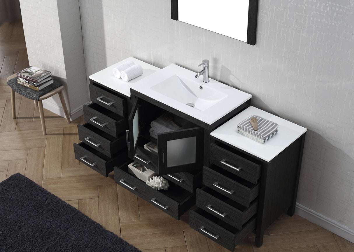 Virtu USA Dior 66" Single Bath Vanity with White Ceramic Top and Integrated Square Sink with Matching Mirror