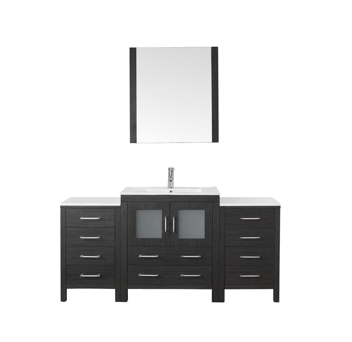 Virtu USA Dior 66" Single Bath Vanity with Slim White Ceramic Top and Square Sink with Polished Chrome Faucet and Mirror - Luxe Bathroom Vanities Luxury Bathroom Fixtures Bathroom Furniture