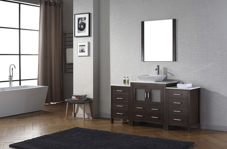 Virtu USA Dior 66" Single Bath Vanity with White Engineered Stone Top and Square Sink with Brushed Nickel Faucet with Matching Mirror