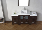 Virtu USA Dior 66" Single Bath Vanity with White Engineered Stone Top and Square Sink with Brushed Nickel Faucet with Matching Mirror