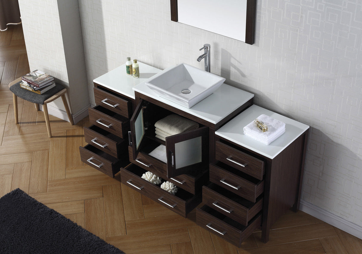 Virtu USA Dior 66" Single Bath Vanity with White Engineered Stone Top and Square Sink with Matching Mirror