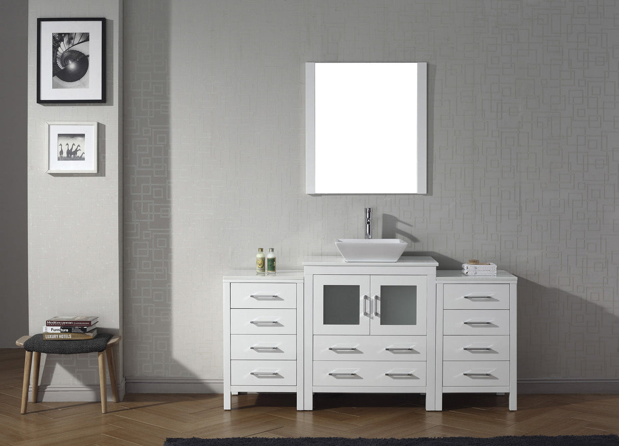 Virtu USA Dior 66" Single Bath Vanity with White Engineered Stone Top and Square Sink with Brushed Nickel Faucet with Matching Mirror