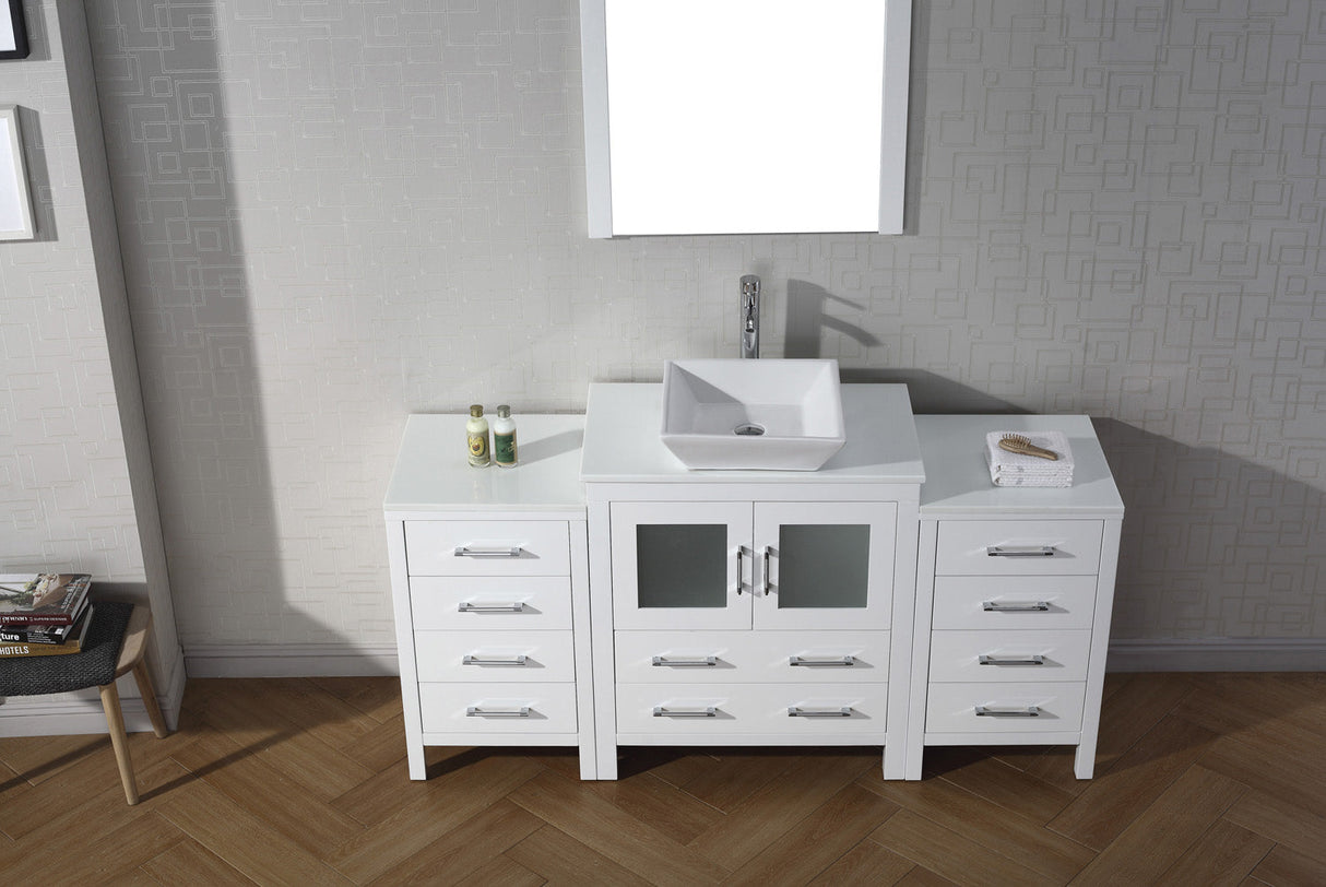 Virtu USA Dior 66" Single Bath Vanity with White Engineered Stone Top and Square Sink with Brushed Nickel Faucet with Matching Mirror