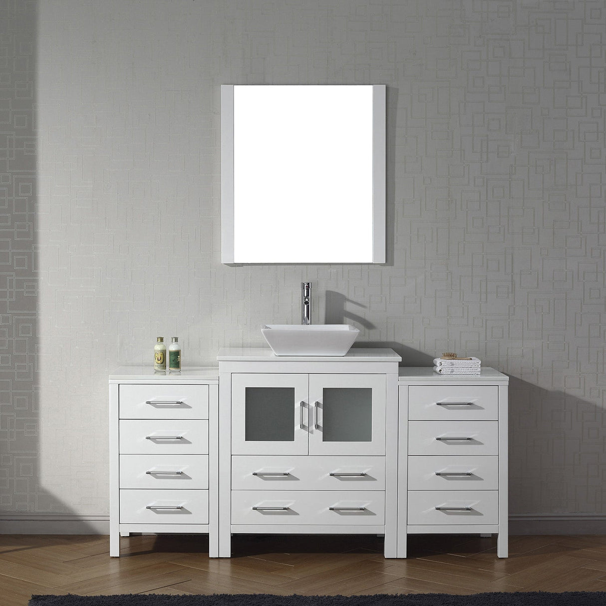 Virtu USA Dior 66" Single Bath Vanity with White Engineered Stone Top and Square Sink with Matching Mirror