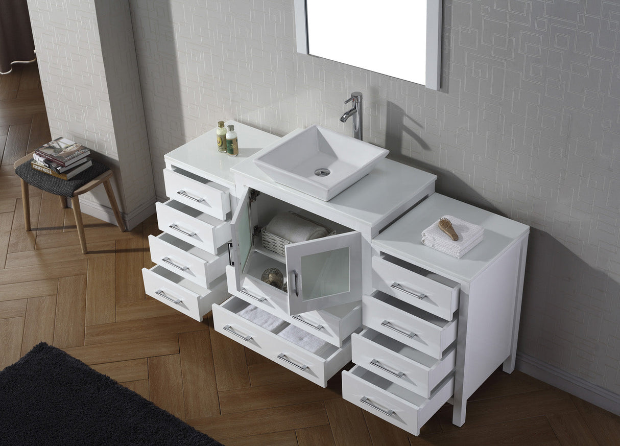 Virtu USA Dior 66" Single Bath Vanity with White Engineered Stone Top and Square Sink with Matching Mirror