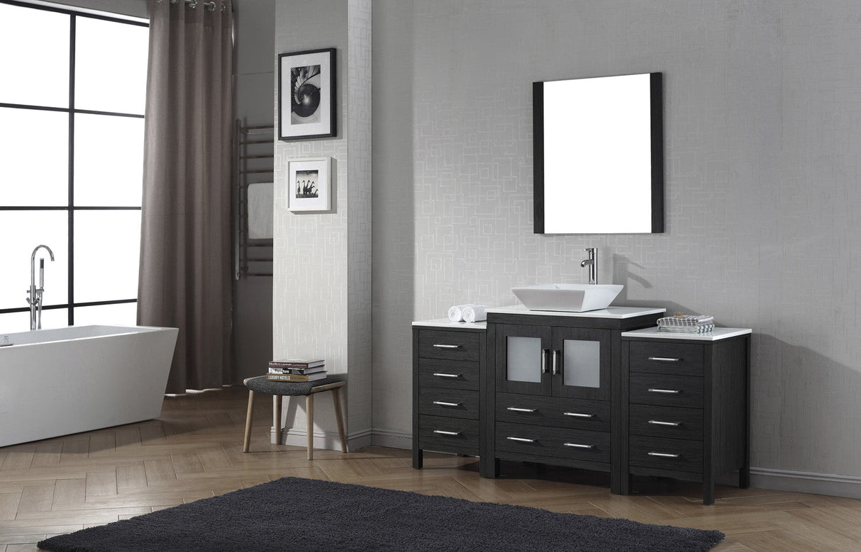 Virtu USA Dior 66" Single Bath Vanity with White Engineered Stone Top and Square Sink with Matching Mirror