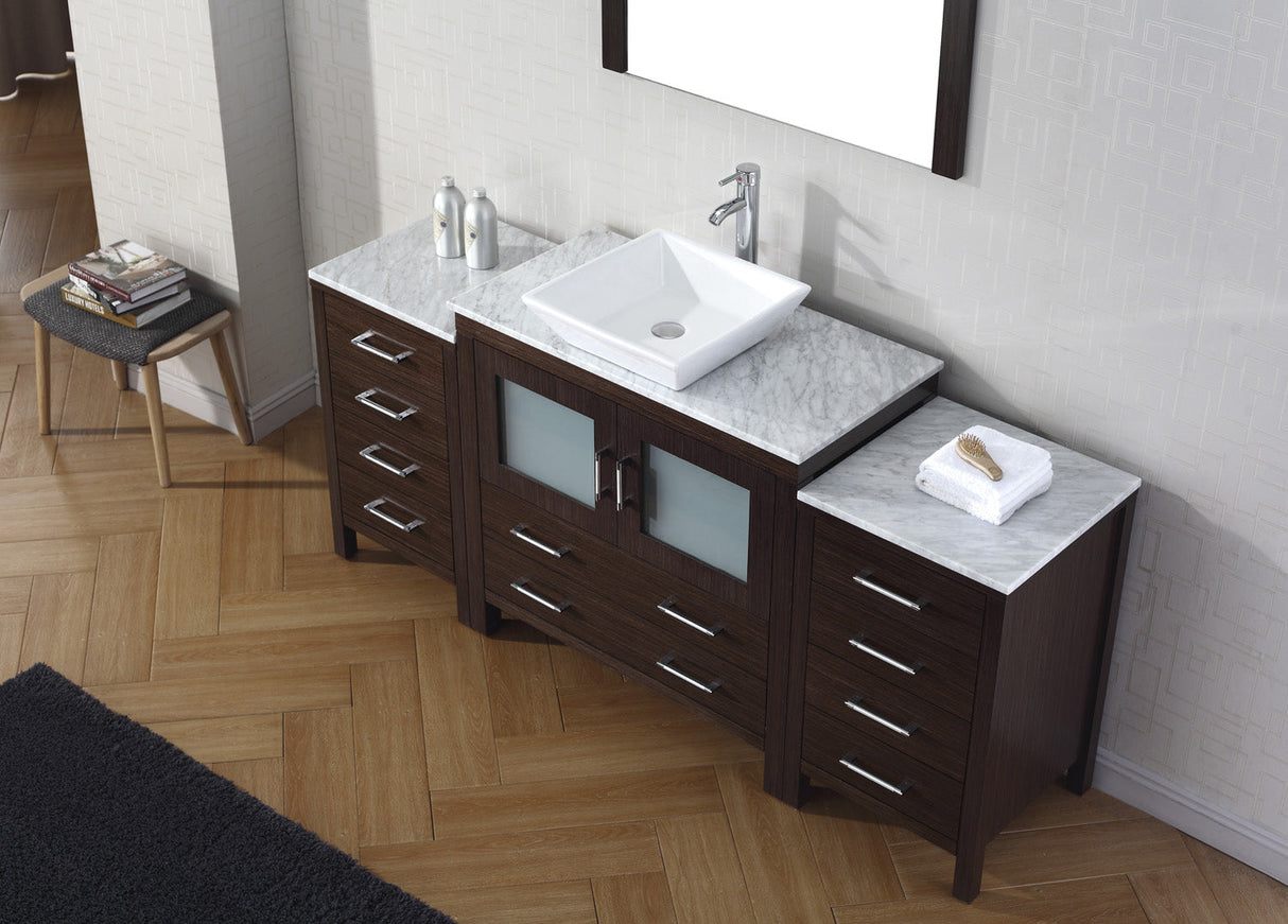 Virtu USA Dior 66" Single Bath Vanity with White Marble Top and Square Sink with Brushed Nickel Faucet with Matching Mirror