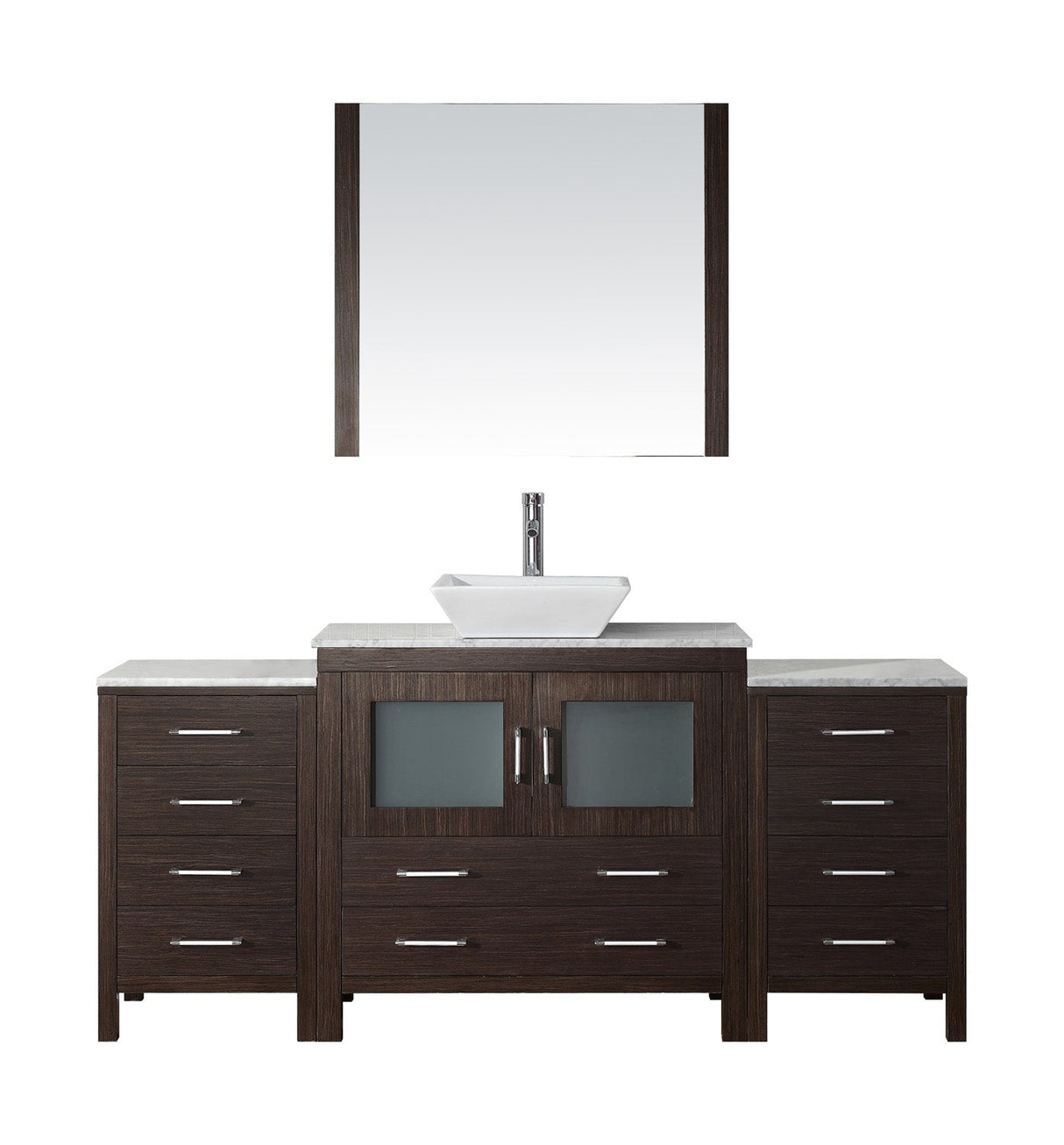 Virtu USA Dior 66" Single Bath Vanity with Marble Top and Square Sink with Brushed Nickel Faucet and Mirror - Luxe Bathroom Vanities Luxury Bathroom Fixtures Bathroom Furniture