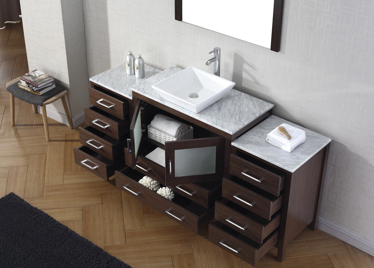 Virtu USA Dior 66" Single Bath Vanity with White Marble Top and Square Sink with Matching Mirror