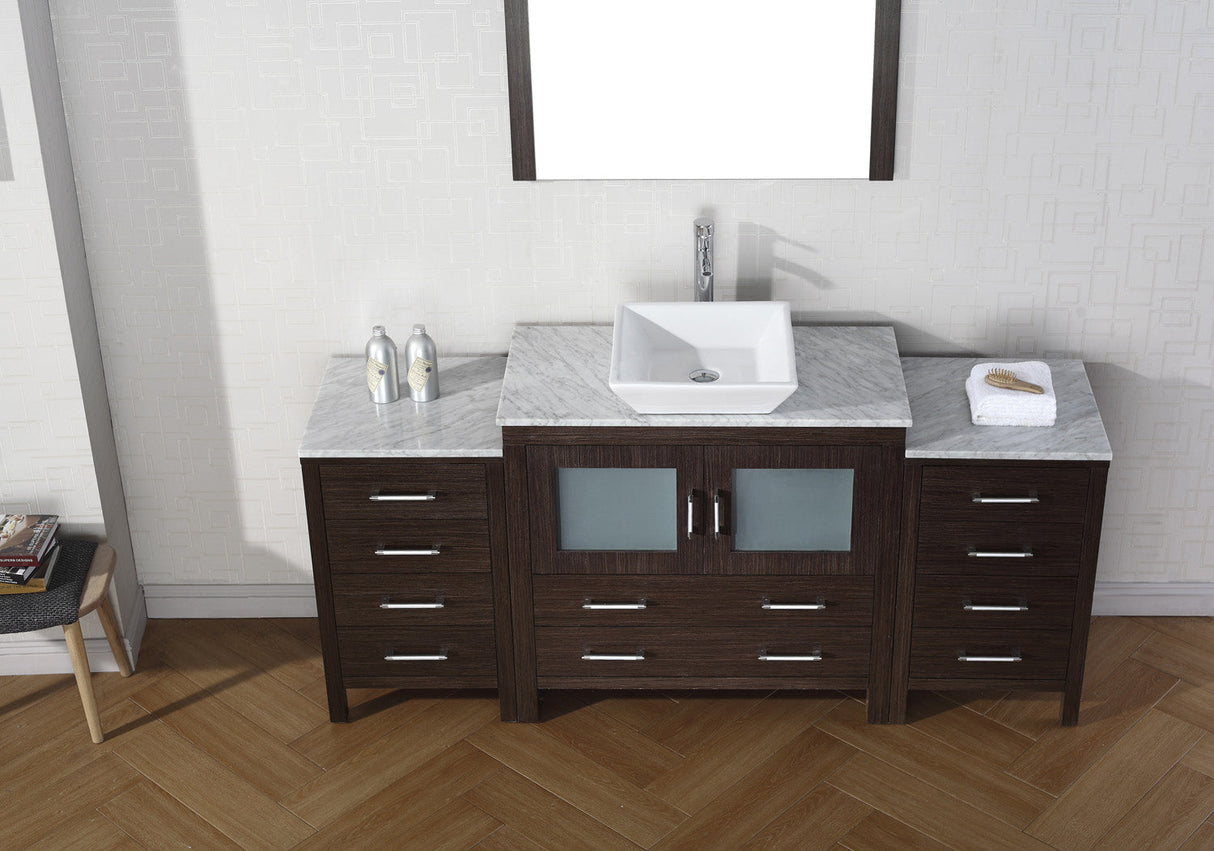 Virtu USA Dior 66" Single Bath Vanity with White Marble Top and Square Sink with Matching Mirror