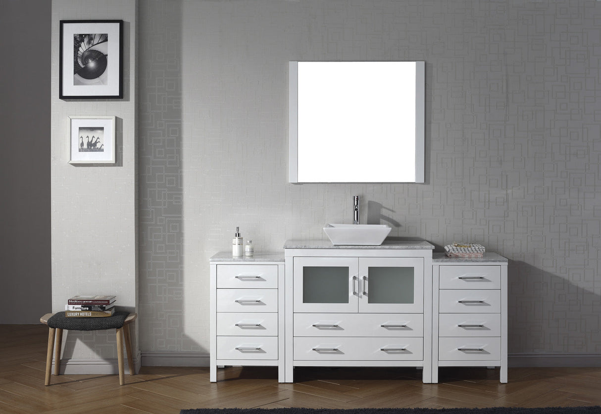 Virtu USA Dior 66" Single Bath Vanity with White Marble Top and Square Sink with Brushed Nickel Faucet with Matching Mirror