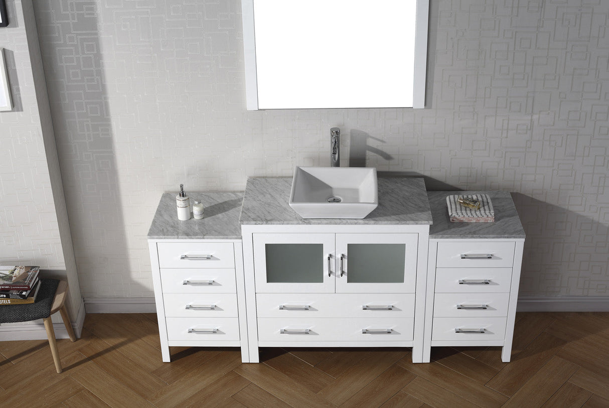 Virtu USA Dior 66" Single Bath Vanity with White Marble Top and Square Sink with Brushed Nickel Faucet with Matching Mirror