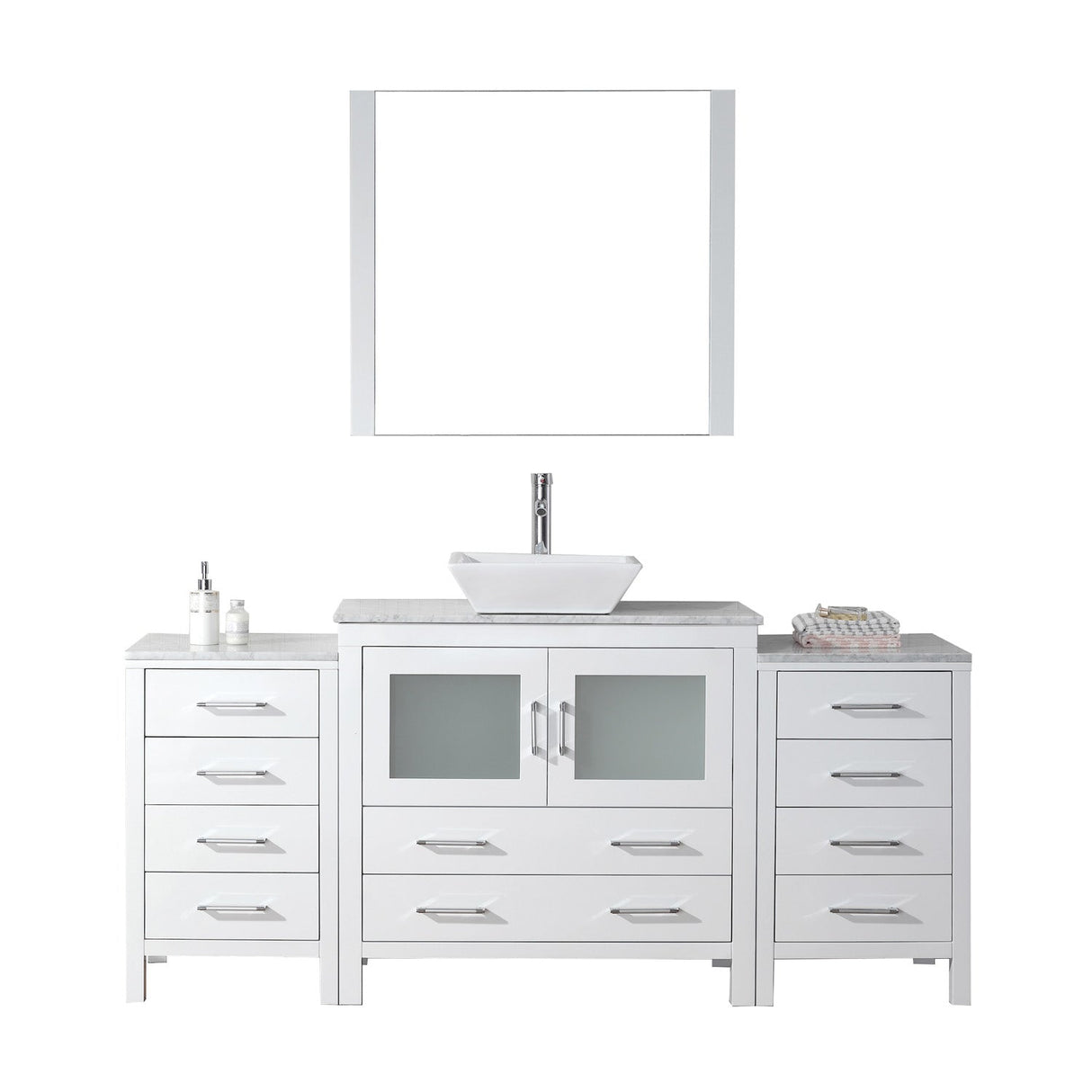 Virtu USA Dior 66" Single Bath Vanity with Marble Top and Square Sink with Brushed Nickel Faucet and Mirror - Luxe Bathroom Vanities Luxury Bathroom Fixtures Bathroom Furniture